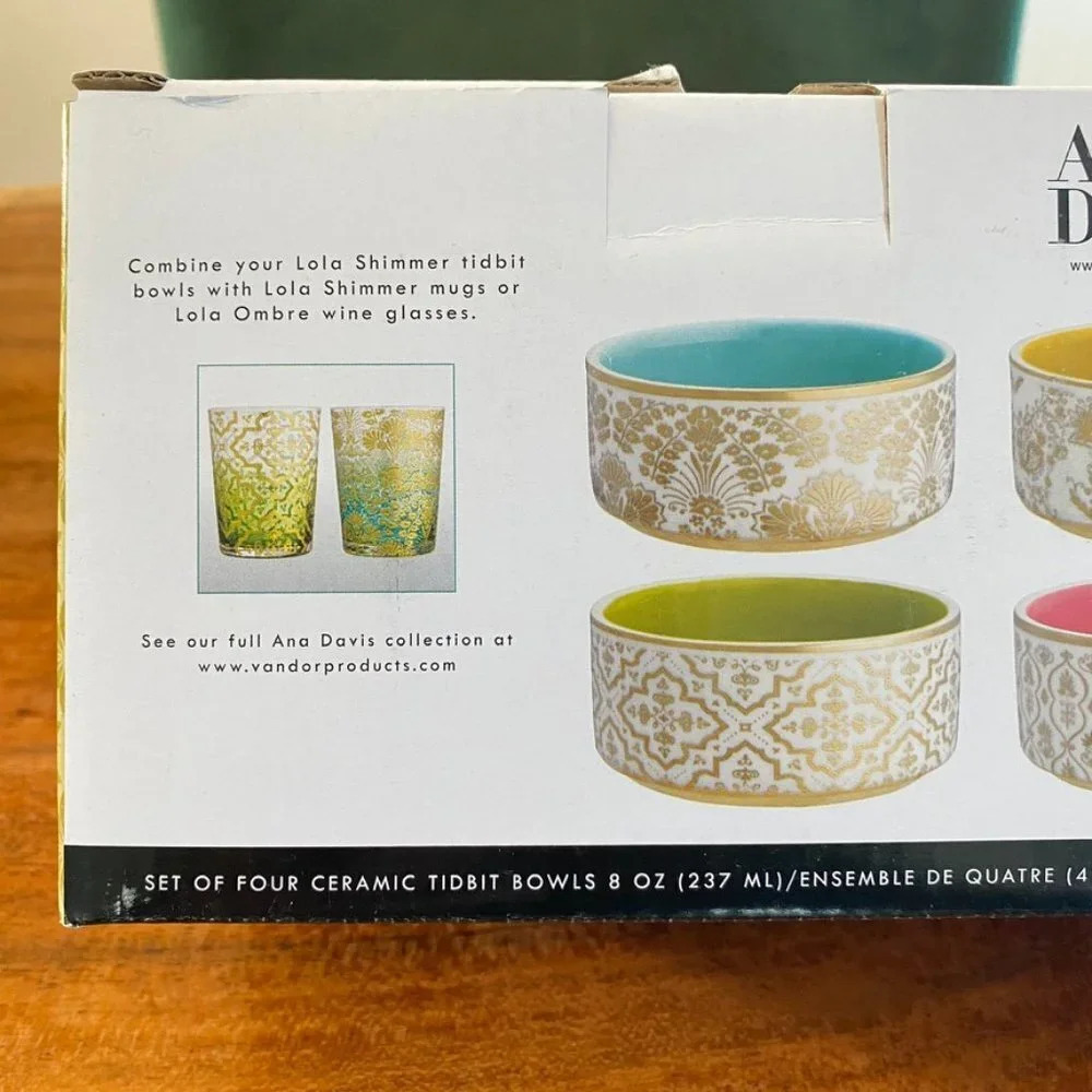 Ana Davis Lola Shimmer Ceramic Tidbit Serving Bowls 8oz Set of 4 Bright … - Picture 10 of 15